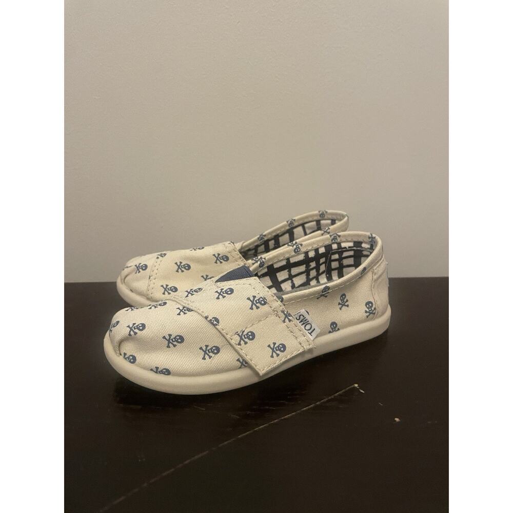 Toms Classics Natural Roque Tiny Toddler Slip On Casual Canvas‎ Flat Shoes 7.5